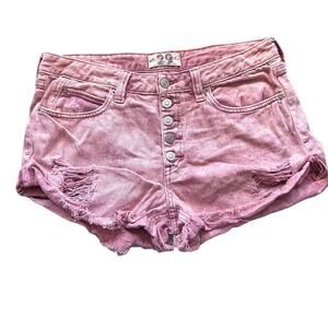 FREE PEOPLE We the Free Pink Button Fly Distressed Cutoff Shorts Size 29 EUC